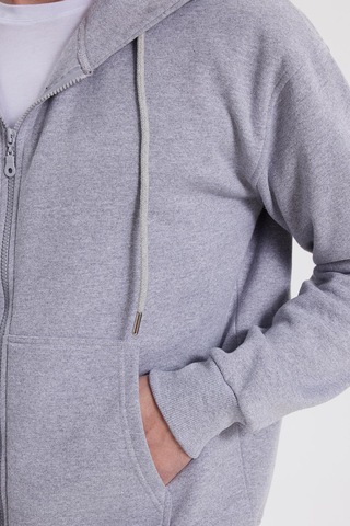 Tudors Erkek Relax Fit Rahat Kesim Pamuklu Tam Fermuarlı Kanguru Cepli Sırt Çantalı Gri Sweatshirt-41904 Gri