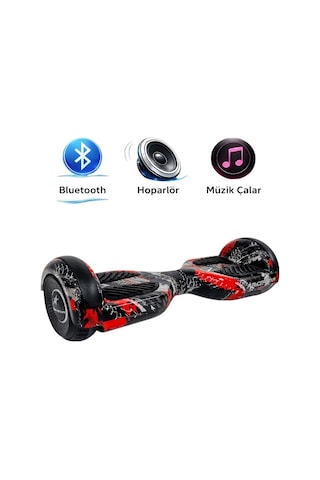 Elektrikli Kaykay Hoverboard Bluetooth Hoparlörlü 6.5 Inch Otomatik Akıllı Denge RS-S5 -Red Extreme Grafiti