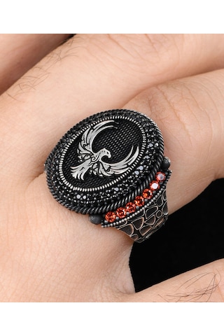 Anka Kuşu Figürlü 925 Ayar Gümüş Erkek Yüzüğü Gümüş