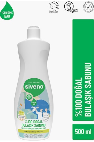 Siveno %100 Doğal Bulaşık Sabunu Bitkisel Elde Bulaşık Sabunu Nemlendirici Vegan 500 ML