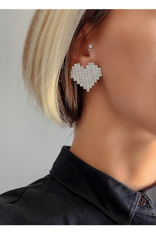 Kalp Model Kristal Taşlı Küpe Silver