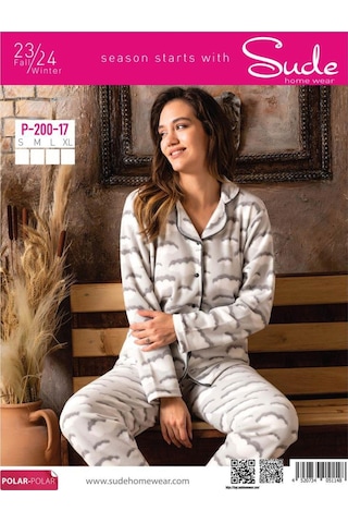 Sude Kadın Gömlek Önden Düğmeli Polar Desenli Pijama Takımı P200/17 - 1 Adet 001