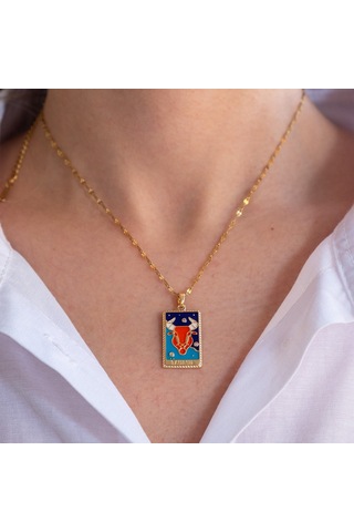 Çelik Kolye Koç Burcu Renkli Tarot Model K-137 Altın
