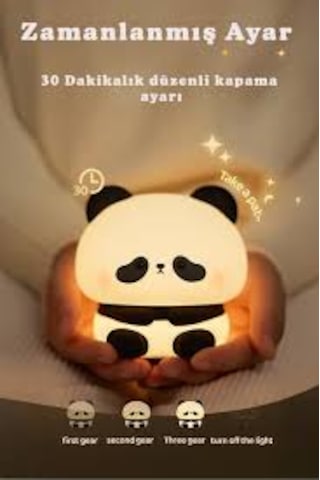 Panda Silikon Gece Lambası Usb Şarjlı Yumuşak Dokulu Rgb Led Çocuk Odası Gece Işığı Siyah Beyaz