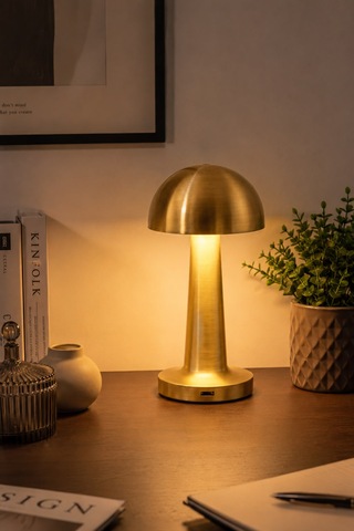 Mantar Masa Lambası Gold Renk Kablosuz