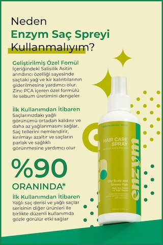 Enzym Cosmetıcs Yağlı Saç Derisi Ve Yağlı Saçlara Özel Yağlanma Karşıtı Saç Bakım Spreyi 200 Ml