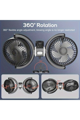 Motion003 1 Adet Siyah Çift Başlıklı Usb Araç Koltuk Fanı Katlanabilir Dönebilir Sessiz Güçlü Rüzgar Kamyonet Suv Sedan Yaz Seyahati