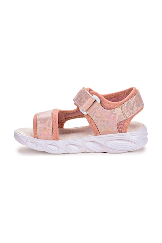 Kiko Kids 133 Hologram Işıklı Kız Çocuk Cırtlı Sandalet Ayakkabı Pudra 001