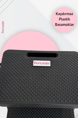Portalife 2 Basamaklı Uzun Tutacaklı Şık Beyaz Çelik Merdiven - Katlanır 100 Cm'ye Kadar