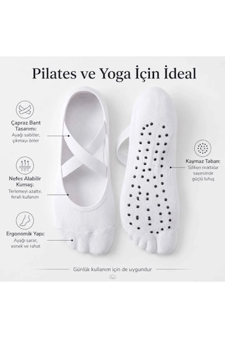 Çorap Giyim Kaymaz Tabanlı Kadın Balerin Tasarımlı Yoga Pilates Çorabı Çapraz Bantlı Spor Çorap Hac Umre Çorabı Siyah
