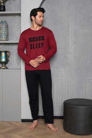 Yuvarlak Yaka %100 Pamuk Regular Kalıp Erkek Pijama Takımı 983 Bordo