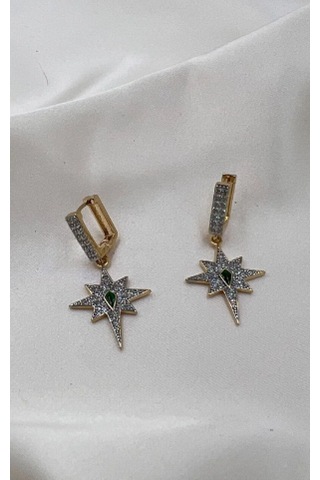 Bb İthal Altın Kaplama Kutup Yıldızı Taşlı Küpe