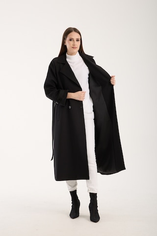 Siyah Kemerli Oversize Astarlı Trençkot 46159