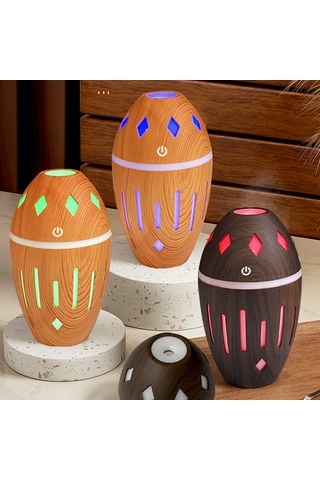 Ruicoo Masaüstü Ultrasonik Nemlendirici, 300ml, Uyumlu Koku Yağı Dağıtıcı, Renkli Gece Lambası, Usb İle Hızlı Kurulum, Derin Ahşap Desenli