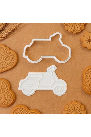 Retro Motosiklet Şekilli Kurabiye Kalıbı - 8 Cm Kurabiye Ve Fondan Kalıbı Beyaz