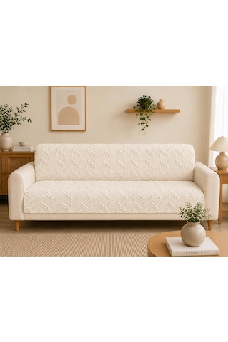 Sycamore Home Koltuk Örtüsü 175x215 Cm Çekyat Örtüsü, Kaymaz, Yıkanabilir, Lüks Kumaş Şönil Jakarlı Krem