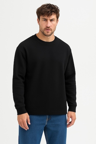 Vatan Tekstil 3 İplik İçi Polarlı Tam Kışlık Hafif Dar Kalıp Bisiklet Yaka Erkek Sweatshirt Siyah
