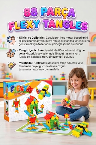 88 Parça Flexy Tangles Esnek Geometrik Şekilli Zeka Geliştiren Eğitici Yapı Oyuncak Seti