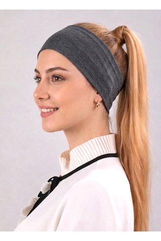 Alivascarf Kaymayan Silikonlu Bandana Bone Siyah - Kadın Tesettür Dikişsiz Kaymaz Geçme - Sportif Saç Bandı Antrasit