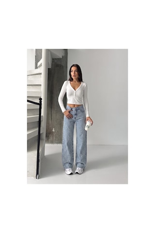Bluemarlin Buz Kar Taşlı Bol Paça Tam Kalıp Denim Kot Pantolon Buz Kar