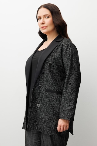 Moda İlgi Kadın Büyük Beden Salaş Takma Kol Leopar Ceket 0336 Siyah Siyah
