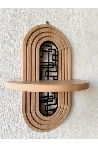 Ahşap Mdf Ortası Desenli Duvar Rafı - Labirent Desen