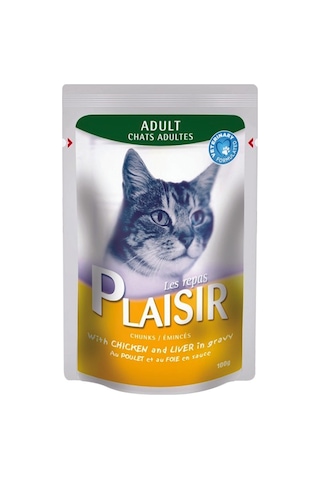 Plaisir Tavuk Etli ve Ciğerli Pouch Yetişkin Kedi Yaş Maması 100 G