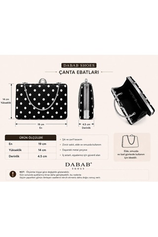 Lebibe Shoes Penelope Kadın Puantiyeli Saten Zincir Askılı Metal Çerçeveli Siyah Abiye El Ve Omuz Çantası