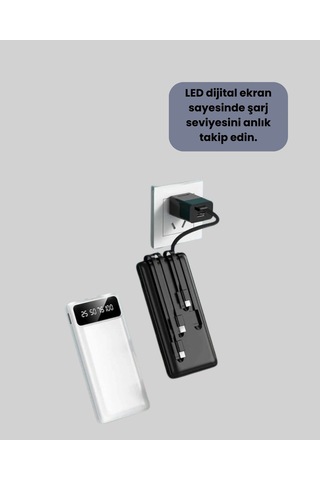 20.000mah Pd Powerbank Led Işık Lcd Ekran Dahili Kablo Çoklu Giriş Yeni Nesil