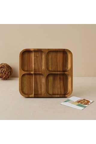 Hubrendy Tedarik Akasya Ahşap 4 Bölmeli Kare Servis Tepsisi 20x20x1.4 Cm 1456034
