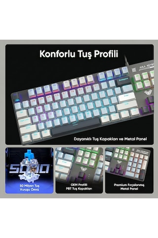 Aula S500 Blue Switch Rgb Makrolu Kablolu Gaming Mekanik Oyuncu Klavyesi Mavi