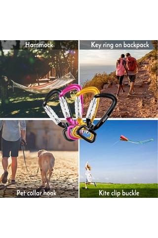 Geeksen Lixada 360 Dönebilen Çelik Karabina 2'li Set - 1100lb Dayanıklı, Hafif Ve Kompakt Çok Renkli