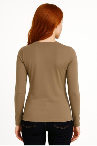 Axxel Kadın Toprak Rengi Uzun Kollu Unisex Kalıp T-shirt-d236-k Toprak