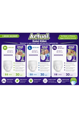 Actual Emici Külot Yetişkin Bezi Xl - Extra Large -büyük 60 Adet