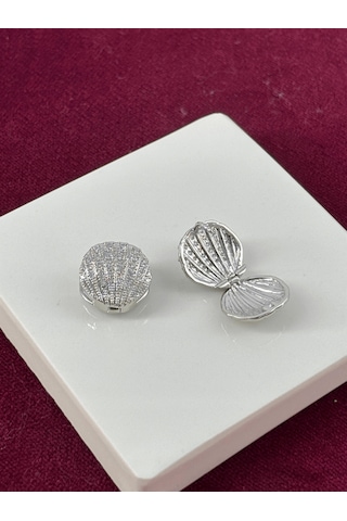Açılır Kapanır Taşlı Deniz Kabuklu Silver Küpe Silver