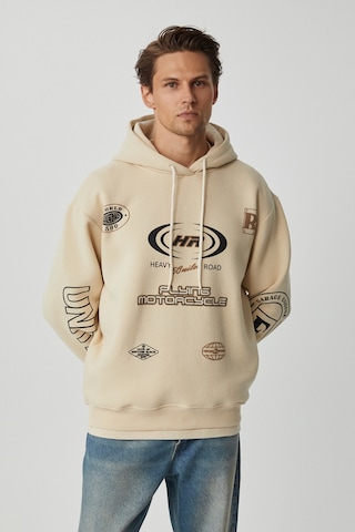 Grimelange Mıles Erkek Kapüşonlu Yumuşacık Oversize Bej Sweatshirt
