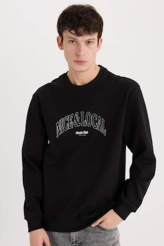 DeFacto Regular Fit Bisiklet Yaka Baskılı Sweatshirt E3205AX24WNBK81 Siyah