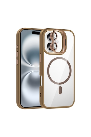 Zore iPhone Uyumlu 16 Kılıf Standlı Ve Kamera Lens Hediyeli M-safe Şarj Özellikli Ogaa Etro Kapak - Desert Titan Desert Titanyum