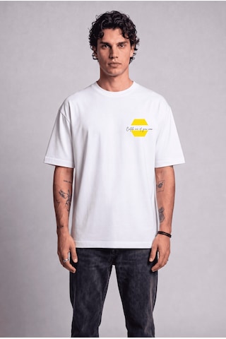 Black Nova Oversize Baskılı Unisex %100 Pamuk T-shirt Catch Me Beyaz