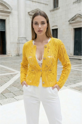 Sayzen Your Shine Dantel Desenli Gold Düğmeli Basic Ceket Shn-2602-tg Sarı