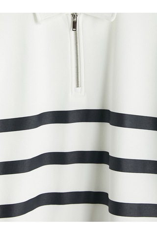Lcw Vision Beyaz Polo Yaka Çizgili Erkek Sweatshirt