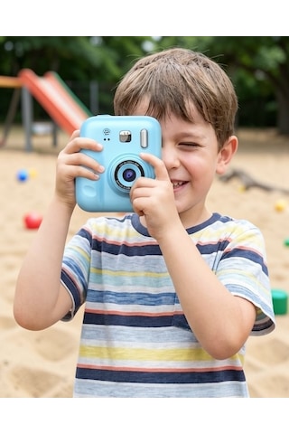 Çocuk Fotoğraf Makinesi Anında Baskı 4 Kağıt Rulo Hediye Mavi