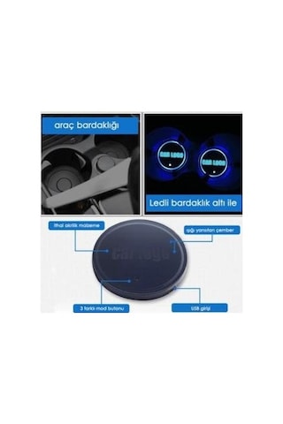 Opel Uyumlu 2 Adet Gece Sensörlü Ledli Bardaklık Altı Usb Sarjlı 7 Farklı Renk Degiştirebilen