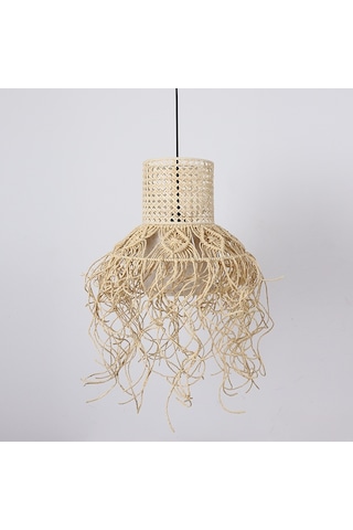 Bohem Etnik Doğal Hasır Doğal Rafya Bambu & Rattan Handmade Dekoratif Sarkıt Saçaklı Avize 40x60cm-9096412593538 Bej