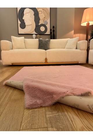 Ultra Soft Pembe Yumuşak Dokulu Peluş Halı Dikdörtgen