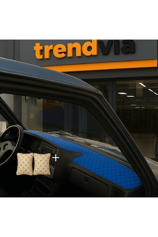 Tofaş Şahin Doğan Kartal Yüksek Ön Göğüs Mavi-siyah Torpido Kılıfı / Bej-siyah Boyun Yastığı