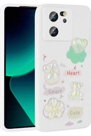 Xiaomi Mi 13t Pro Kılıf Kabartma Figürlü Parlak Zore Toys Silikon Kapak Beyaz
