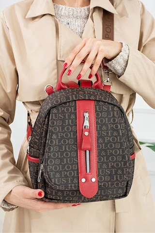 Just Polo Kadın Günlük Kullanıma Uygun Su Geçirmez Çok Bölmeli Sırt Çantası Shopper Kırmızı Kahve