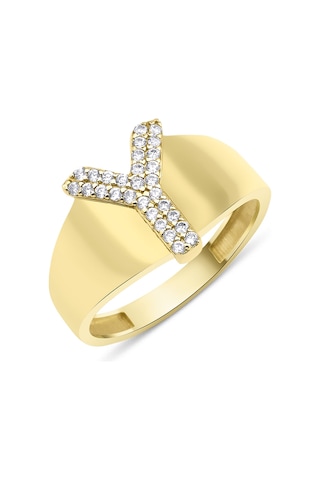 Fiyonk Kuyumculuk 14 Ayar Altın Taşlı Y Harfli Yüzük 001