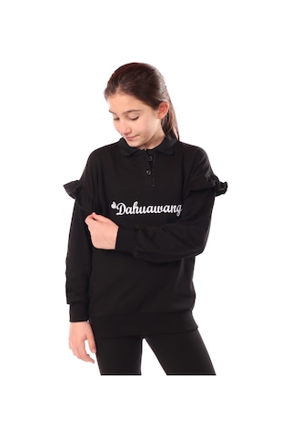 Toontoy Kız Çocuk Nakışlı Sweatshirt Siyah